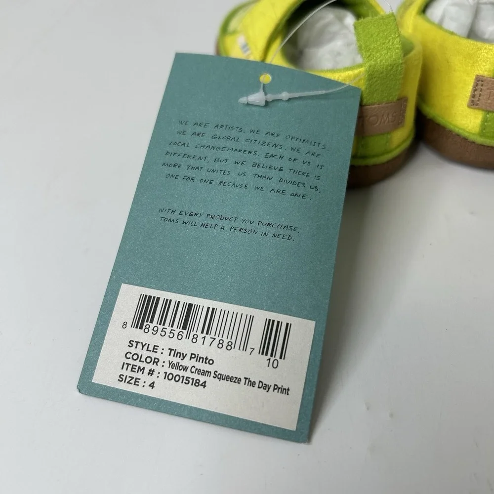 Toms Pinto Baby Crib Shoes Size 4 Lemon Lime Squeeze the Day